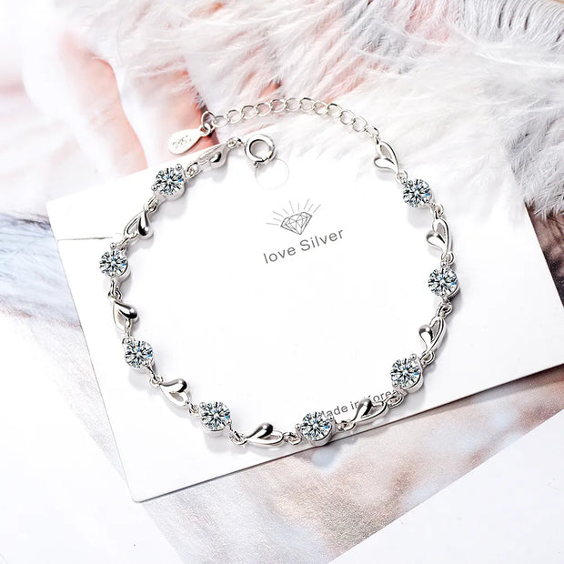 Exquisite Heart-Shaped Zircon Bracelets in 925 Sterling Silver