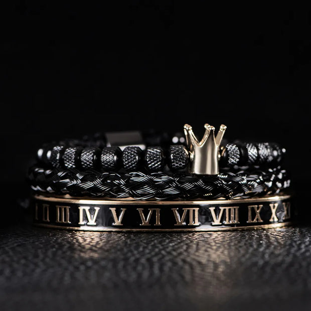 Stainless Steel Bracelet with Royal Crown Charm and Enamel Accents